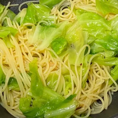 春キャベツと桜エビのペペロンチーノ 7