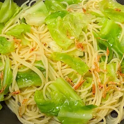 春キャベツと桜エビのペペロンチーノ 8